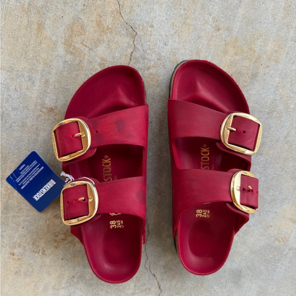 Birkenstock Arizona Sz 38 Fire Red New 100% Leather - Picture 8 of 8